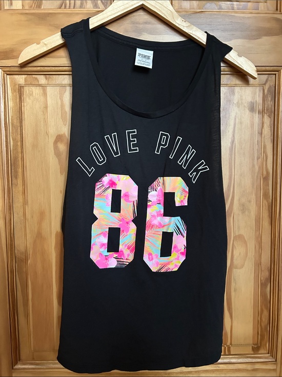PINK Victoria's Secret Tops - PINK Victoria's Secret Black Tank with Neon Floral '86' Graphic